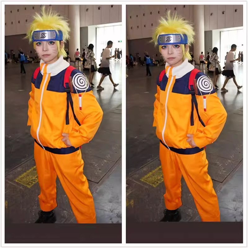 Anime Cosplay Naruto - Uzumaki 코스프레 의상 오렌지 옷 머리띠