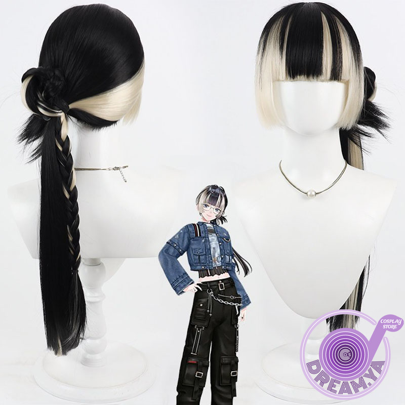 Anime Cosplay Long Black Hair - Juufuutei Raden 코스프레 가발 Vtuber 금발