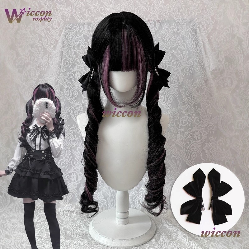 Anime Cosplay Long Black Hair - 만화 ‌ 검은색 가발 핑크색 코스프레
