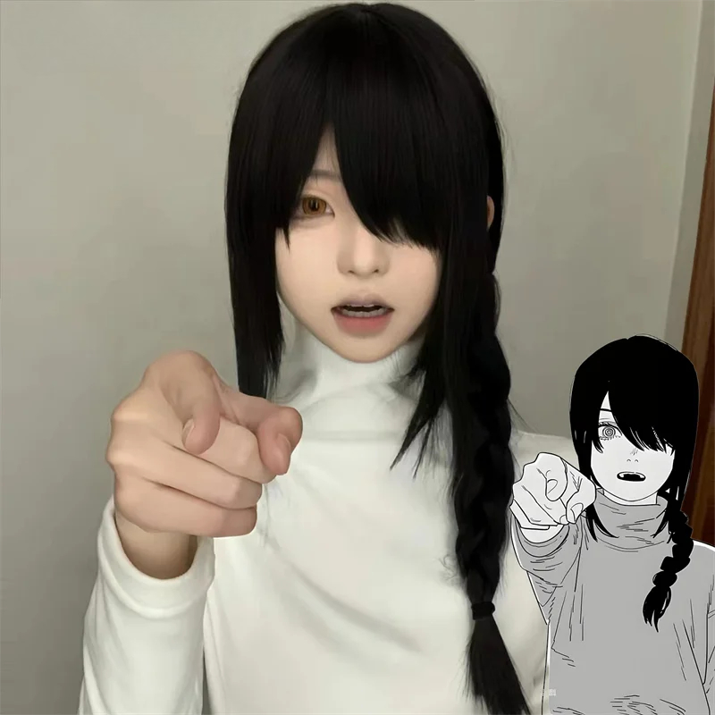 애니메이션 체인소맨 나유타 성인 코스프레 가발 검정 긴 - Anime Cosplay Long Black Hair 리뷰 및 가격