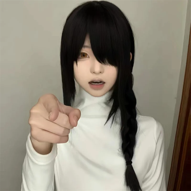 애니메이션 체인소맨 나유타 성인 코스프레 가발 검정 긴 - Anime Cosplay Long Black Hair 리뷰 및 가격