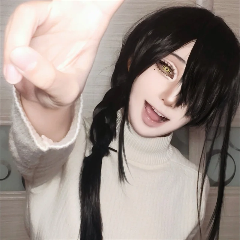 애니메이션 체인소맨 나유타 성인 코스프레 가발 검정 긴 - Anime Cosplay Long Black Hair 리뷰 및 가격