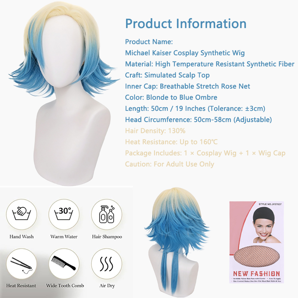 마이클 카이저 코스프레 가발 블루 블론드 옴브레 짧은  - Anime Cosplay Shop 리뷰 및 가격