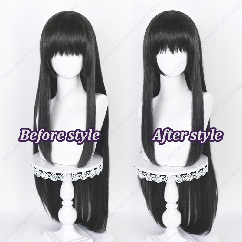 아케미 호무라 90cm 길이 스트레이트 블랙 그레이 코 - Anime Cosplay Long Black Hair 리뷰 및 가격