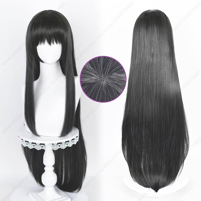 아케미 호무라 90cm 길이 스트레이트 블랙 그레이 코 - Anime Cosplay Long Black Hair 리뷰 및 가격