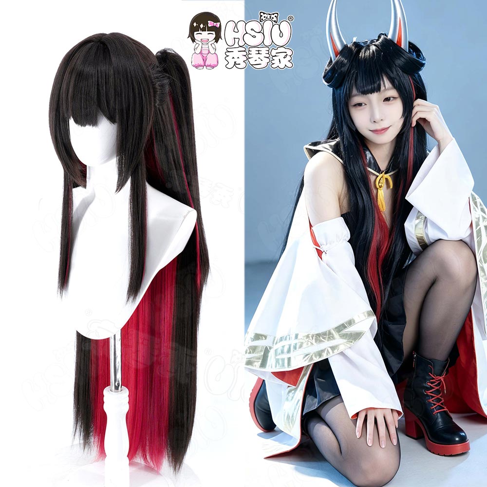 HSIU 게임 아즈르 레인 하츠즈키 코스프레 가발 95 - Anime Cosplay Long Black Hair 리뷰 및 가격