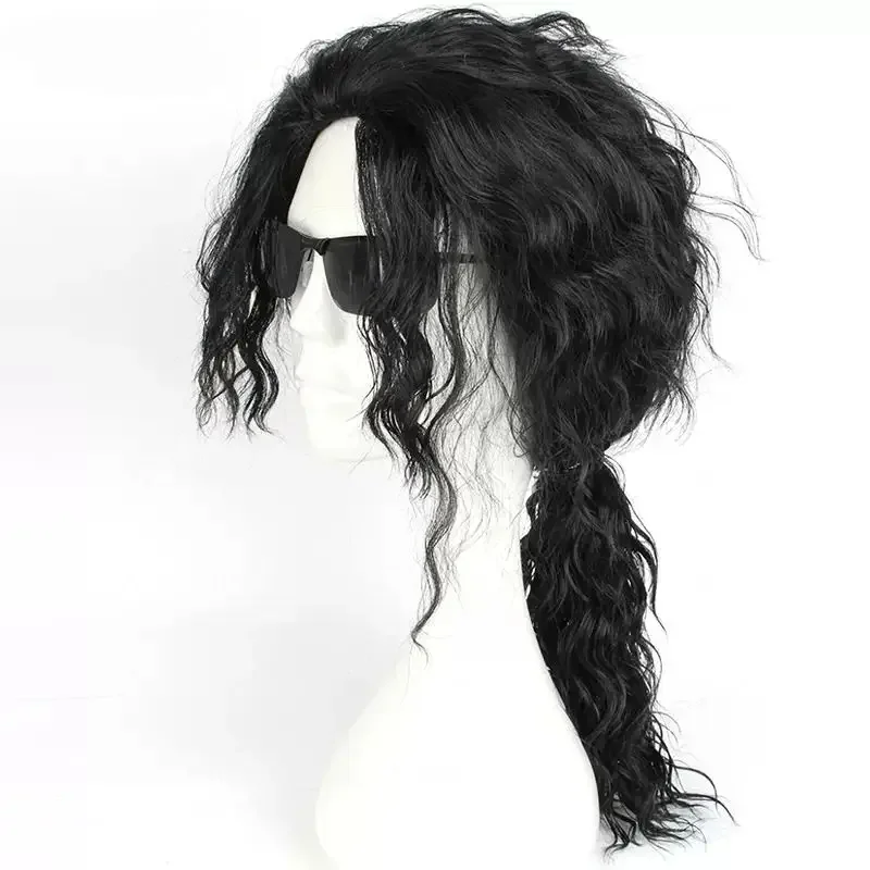 MJ 마이클 코스프레 블랙 가발 잭슨 마이클 롤플레잉  - Anime Cosplay Long Black Hair 리뷰 및 가격