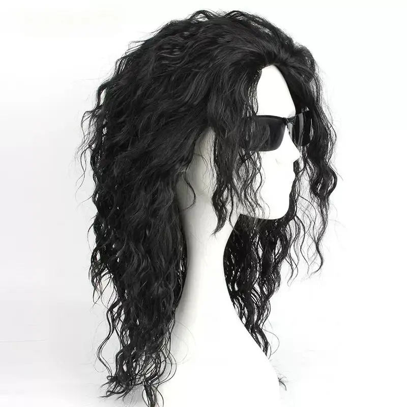 MJ 마이클 코스프레 블랙 가발 잭슨 마이클 롤플레잉  - Anime Cosplay Long Black Hair 리뷰 및 가격