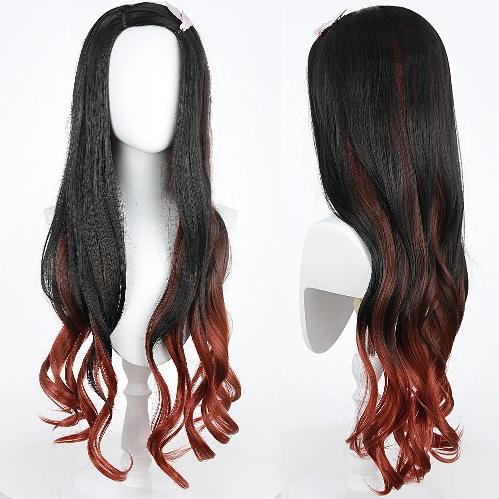블랙 다크 레드 그라데이션 컬러 곱슬머리 긴머리 네즈코 - Anime Cosplay Long Black Hair 리뷰 및 가격