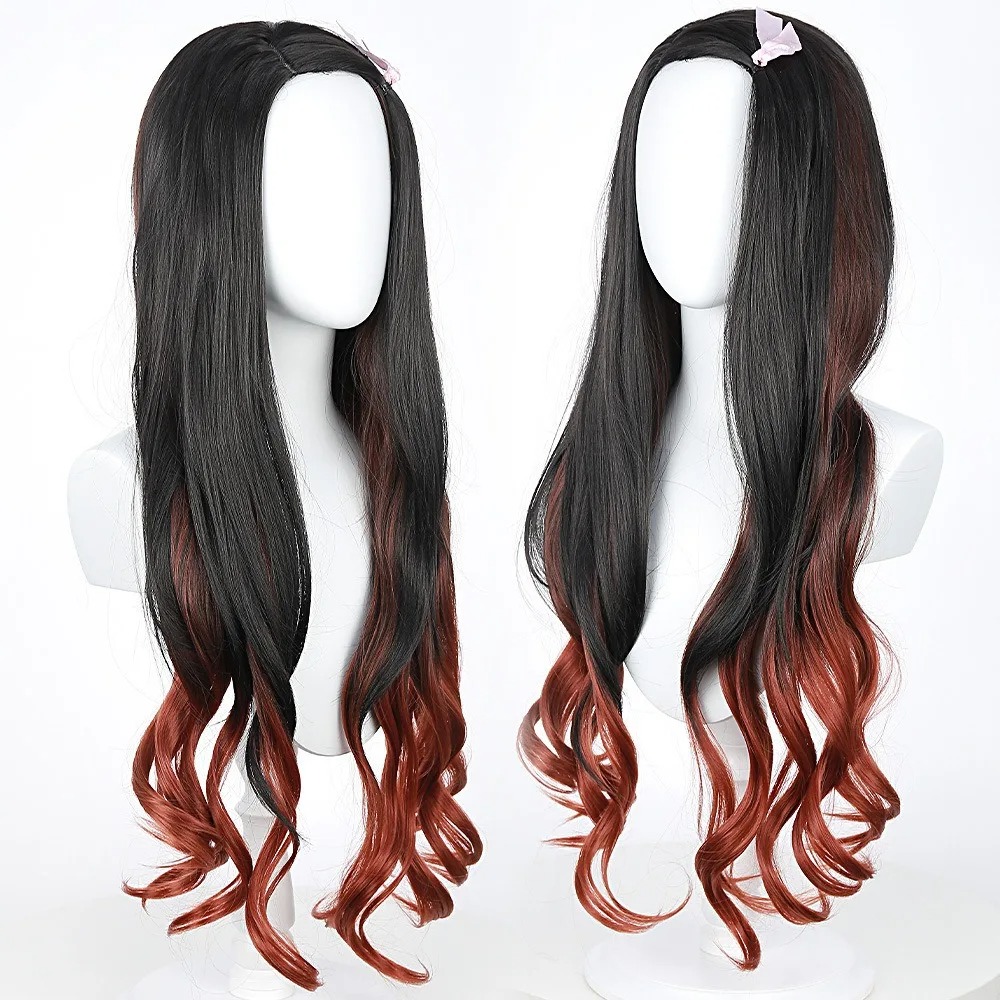 블랙 다크 레드 그라데이션 컬러 곱슬머리 긴머리 네즈코 - Anime Cosplay Long Black Hair 리뷰 및 가격