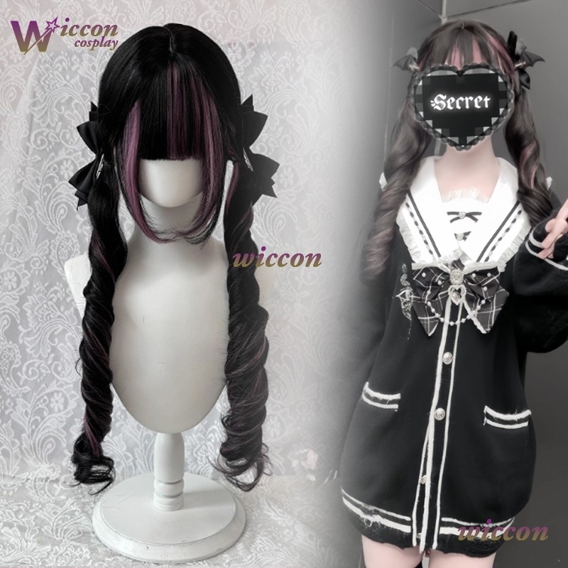 만화 ‌ 검은색 가발 핑크색 코스프레 가발 앞머리가 있 - Anime Cosplay Long Black Hair 리뷰 및 가격
