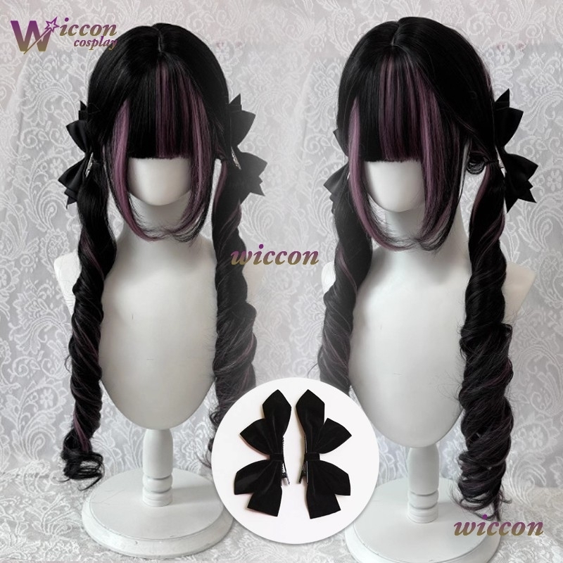 만화 ‌ 검은색 가발 핑크색 코스프레 가발 앞머리가 있 - Anime Cosplay Long Black Hair 리뷰 및 가격